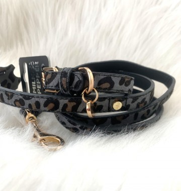 Milk and Pepper Panther Grey Leren Riem Halsband Set