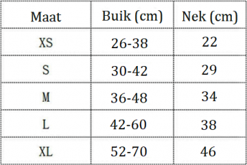 Safety Auto Harnas Maattabel