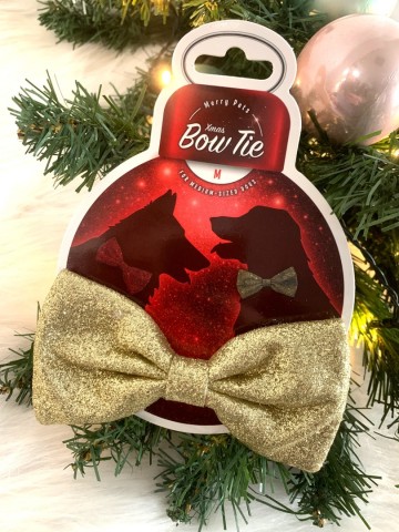 Kerst Vlinderstrik Hond Glitter Goud Gift Card