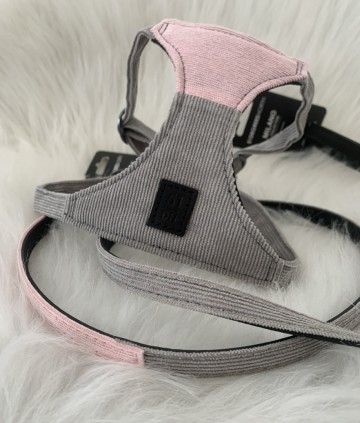 51DN Hondentuig Milano Corduroy Grey & Pink Set